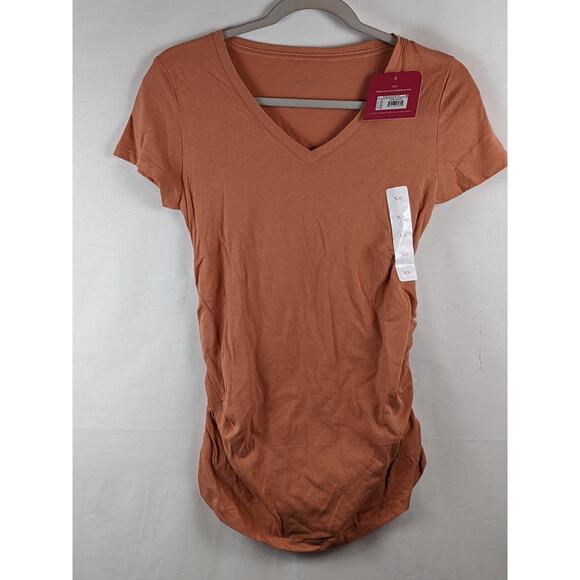 Ingrid & Isabel VNeck Side Shirred Maternity TShirt XS‎ Coral Short Sleeve Soft - Picture 1 of 7
